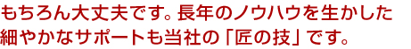 もちろん大丈夫です。長年のノウハウを生かした細やかなサポートも当社の「匠の技」です。